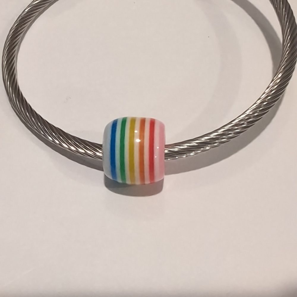 Rainbow Striped Charm for Pandora Style Bracelet‎